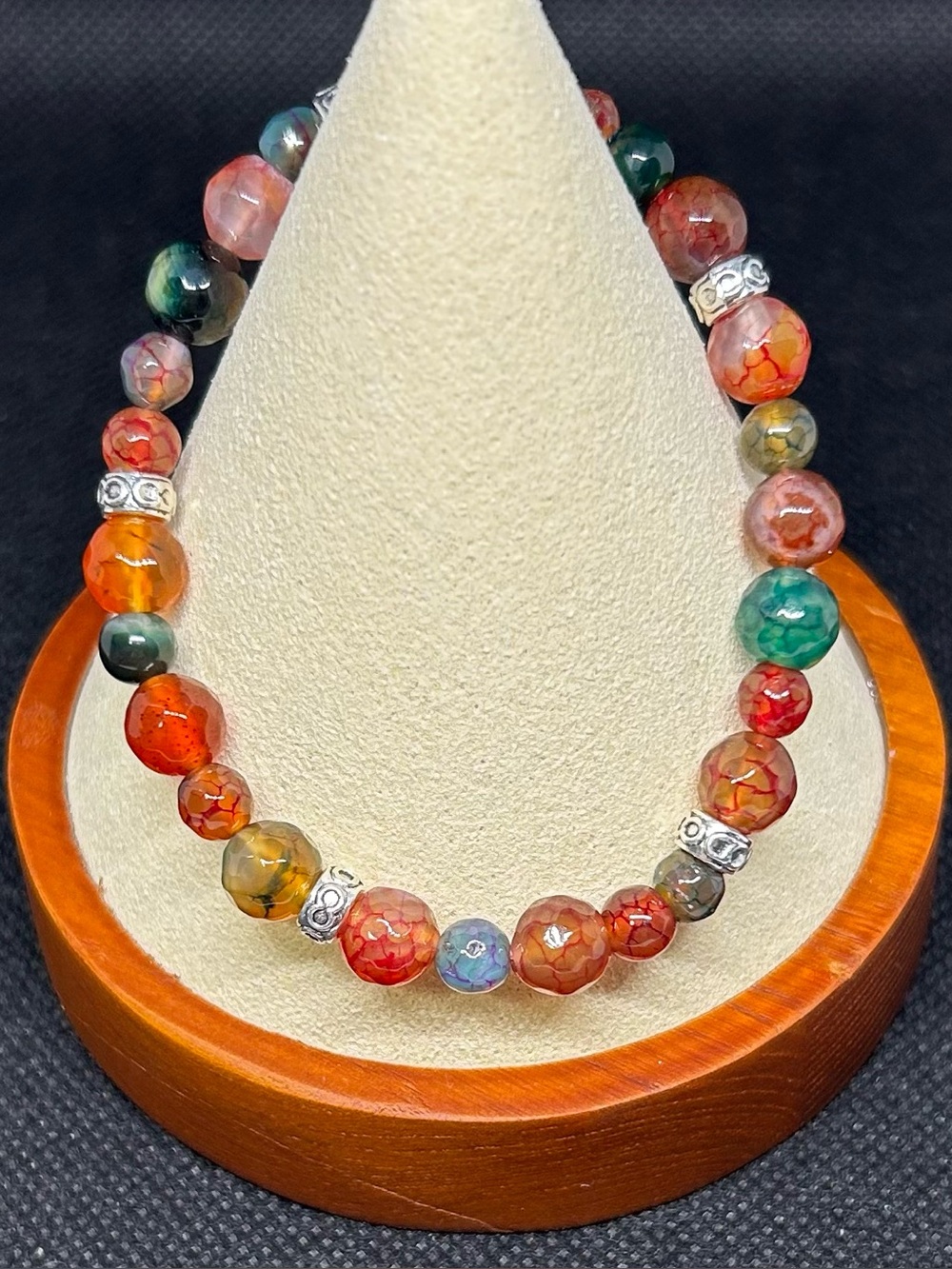Multicolor Beaded Agate Stretch Bracelet - Elegant Gemstone Accent